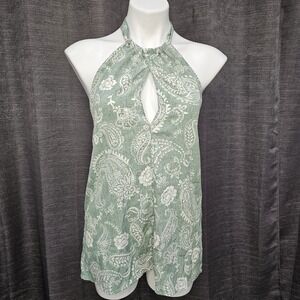 Bibi Halter Tie‎ Top Paisley Pastel Green Floral Boho Women's Size Medium NWT
